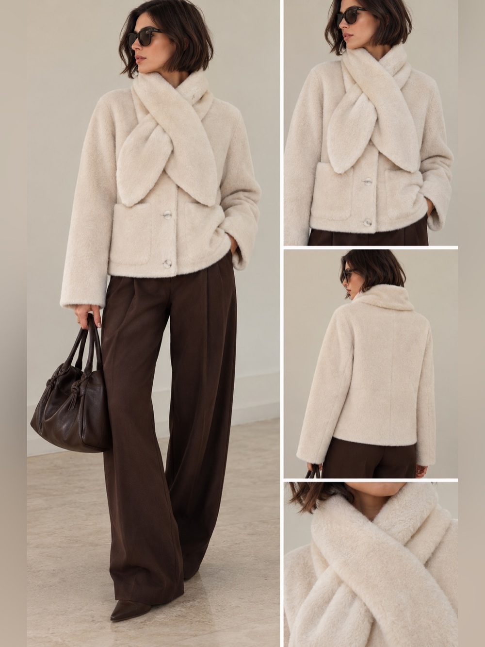 MARELLA Cream Scarf Collar Jacket - Women's Cozy Coat